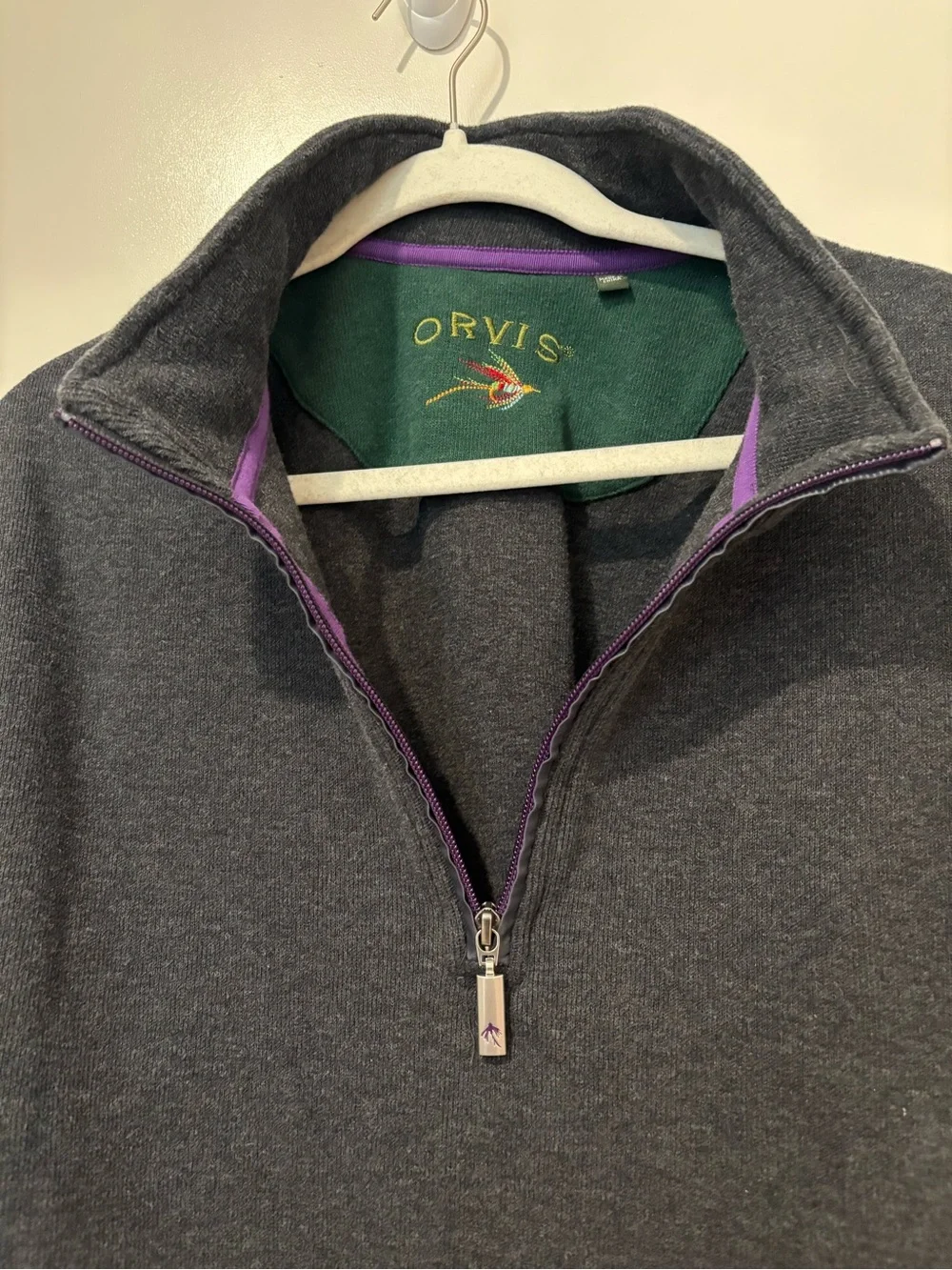 Orvis Men Fly Fishing Dark Gray 1/4 Zip Pullover Sweater Outdoor Sports Cotton